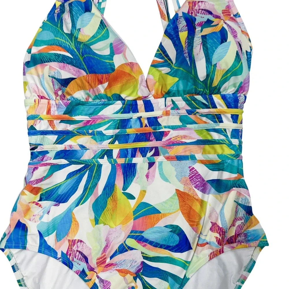 La Blanca Swimsuit Size 16 Wild Tropic Cross Back Tummy Control One Piece Floral